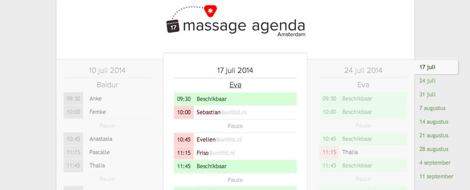 massage calendar tool UNITiD interaction designers