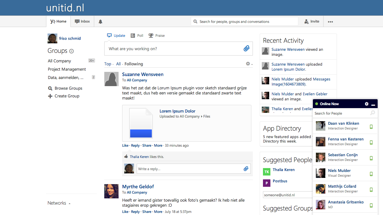 yammer screen tools UNITiD interaction designers