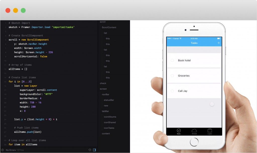 Framer prototyping tool screenshot