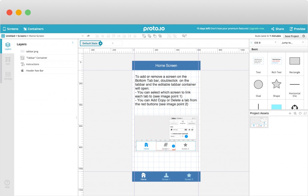 Proto.io prototyping tool screenshot