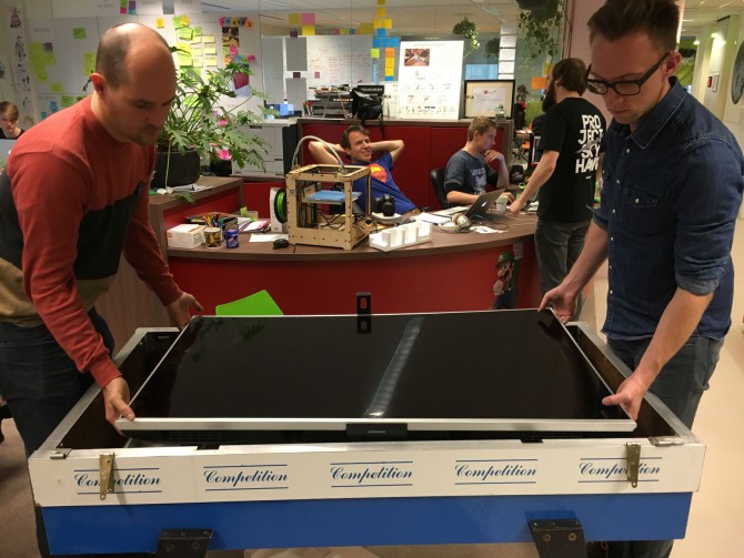 Adding 55" TV to a fussball table