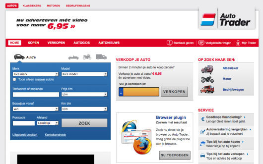 De nieuwe homepage van AutoTrader.nl