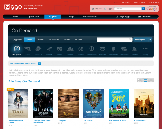 Catalogus van alle films uit het On Demand aanbod